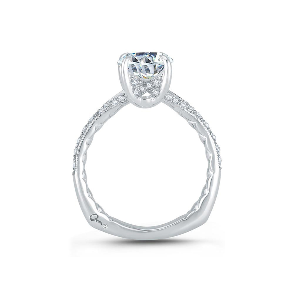 A.Jaffe Unique Split Shank Micro Pave Round Diamond Quilted Engagement Ring MES765Q/173