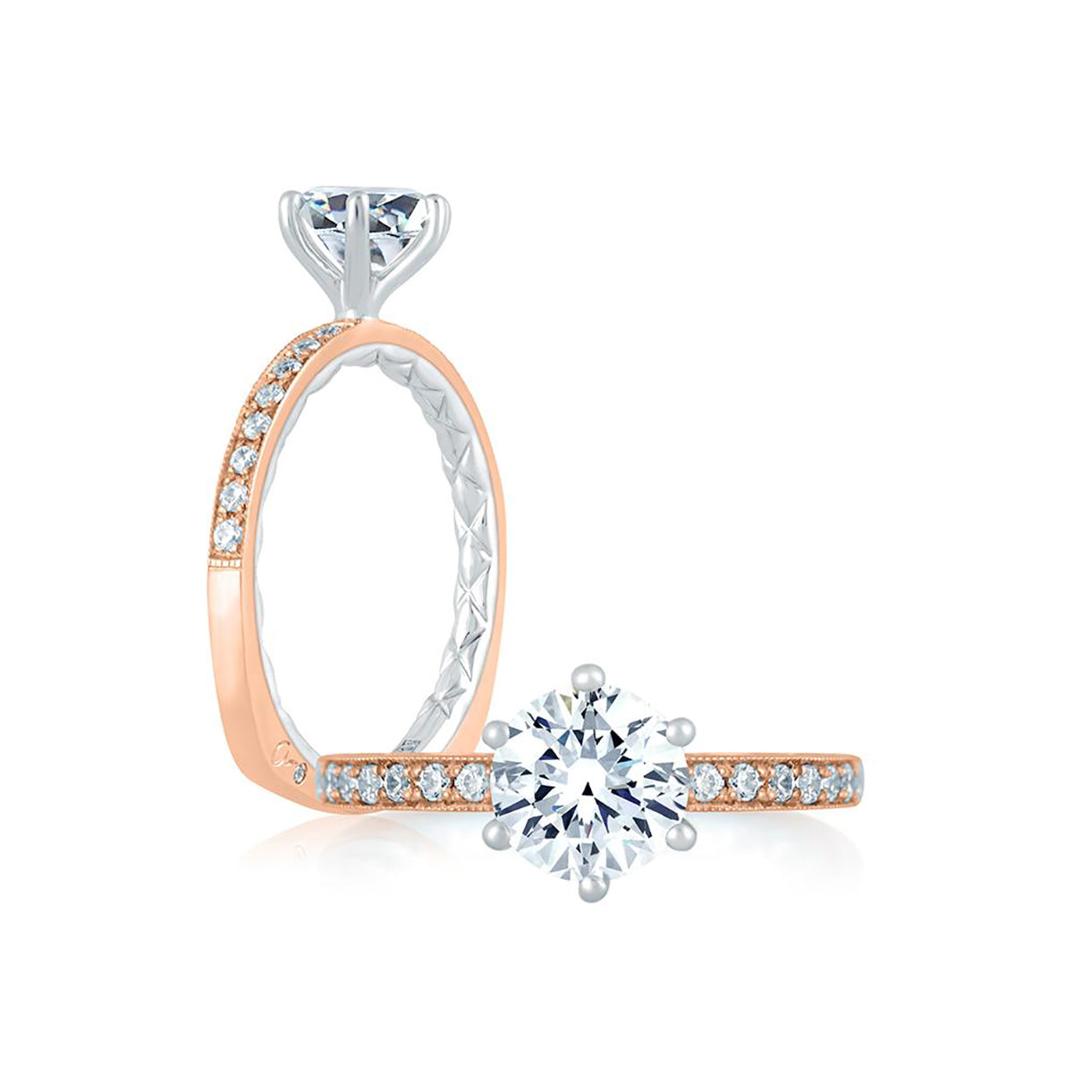A.Jaffe Two Tone Diamond Engagement Ring with Delicate Rose Gold Quilted Interior MES775Q/116