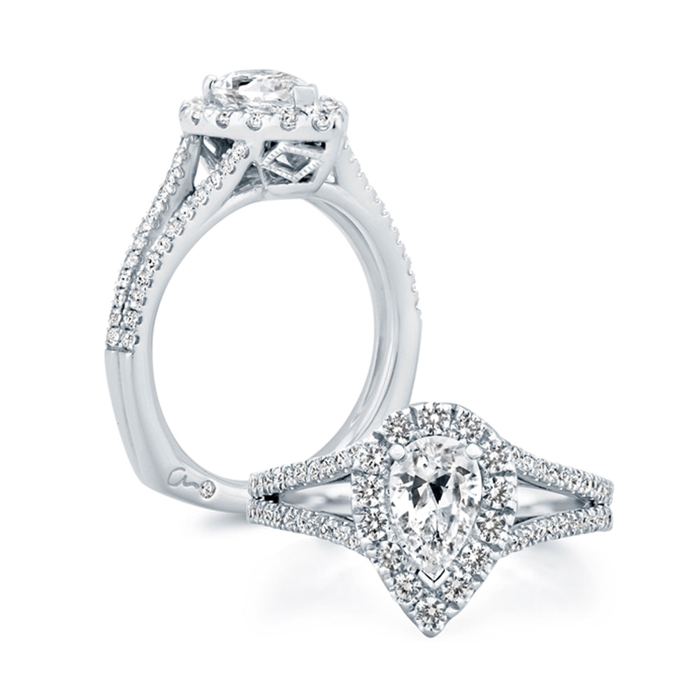 A.Jaffe Pear Shape Diamond Halo Split Shank Engagement Ring MES824/164
