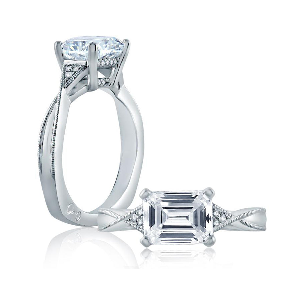 A.Jaffe East/West Emerald Cut Modern Vintage Diamond Engagement Ring MES846/157