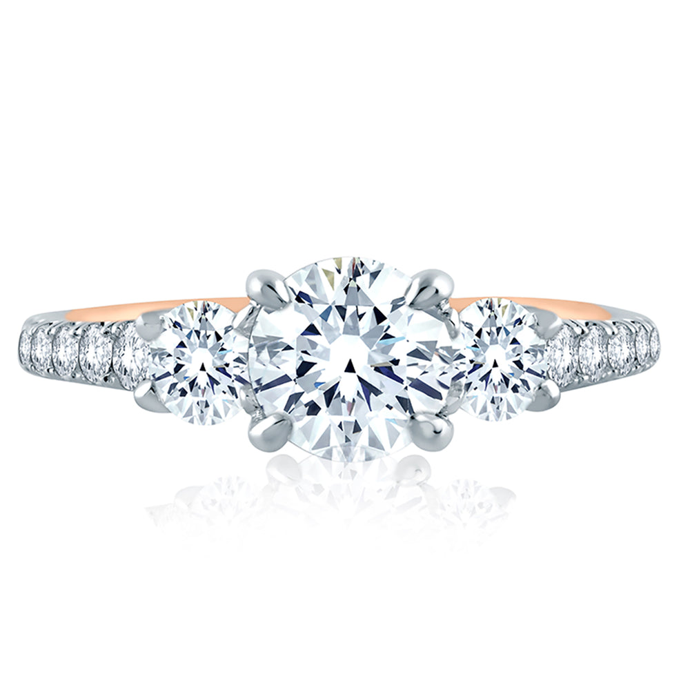 A.Jaffe Two Tone Three Stone Pave Diamond Engagement Ring MES850/184