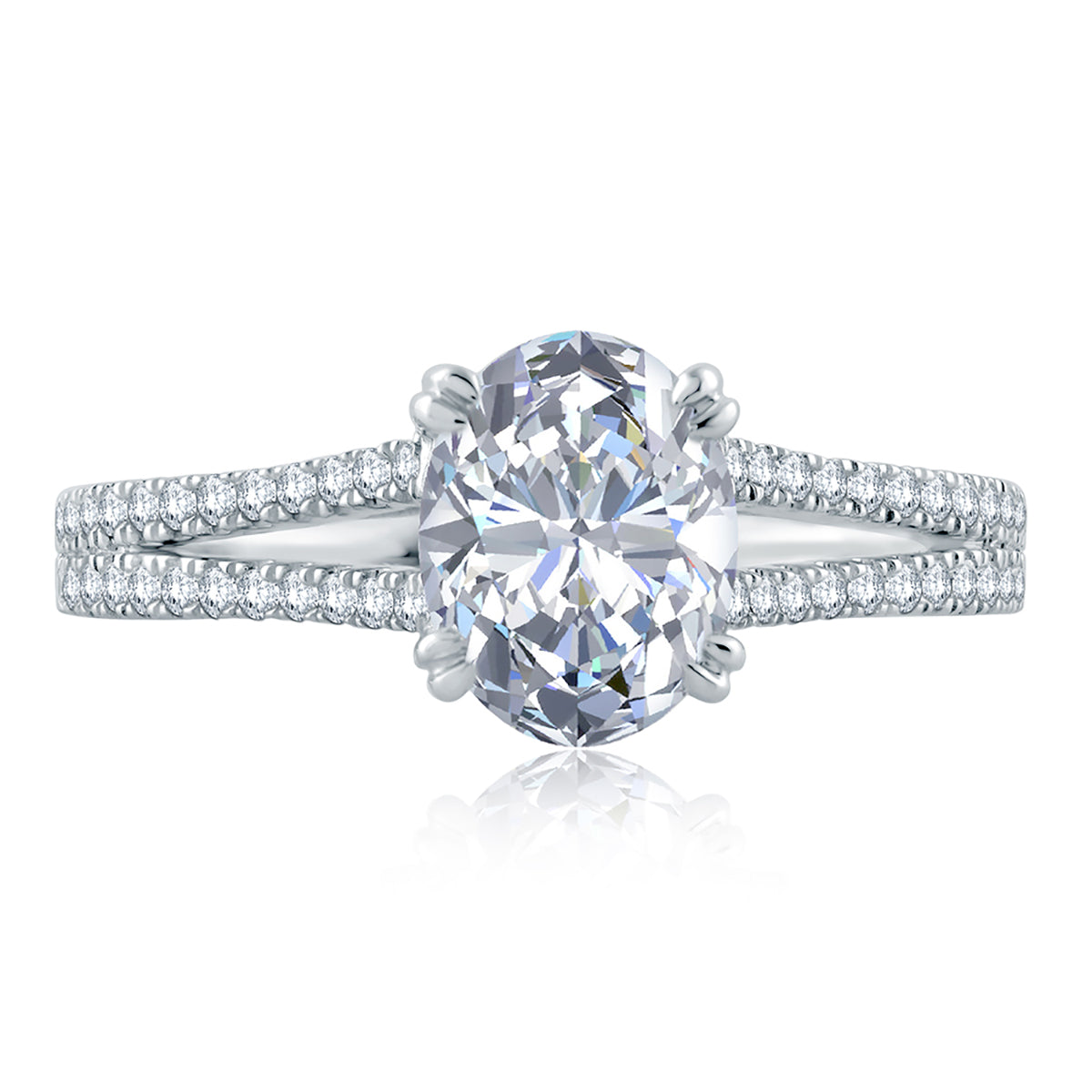 A.Jaffe Split Shank French Pavé Double Prong Oval Center Diamond Engagement Ring MES862/181