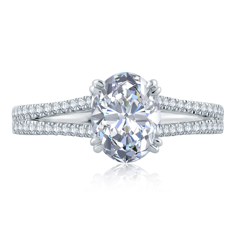 A.Jaffe Split Shank French Pavé Double Prong Oval Center Diamond Engagement Ring MES862/181