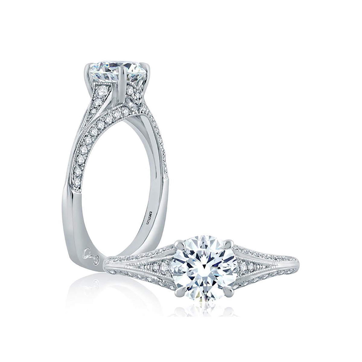 A.Jaffe Intricate Modern Vintage Split Shank Knife Edge Diamond Engagement Ring MES871/129