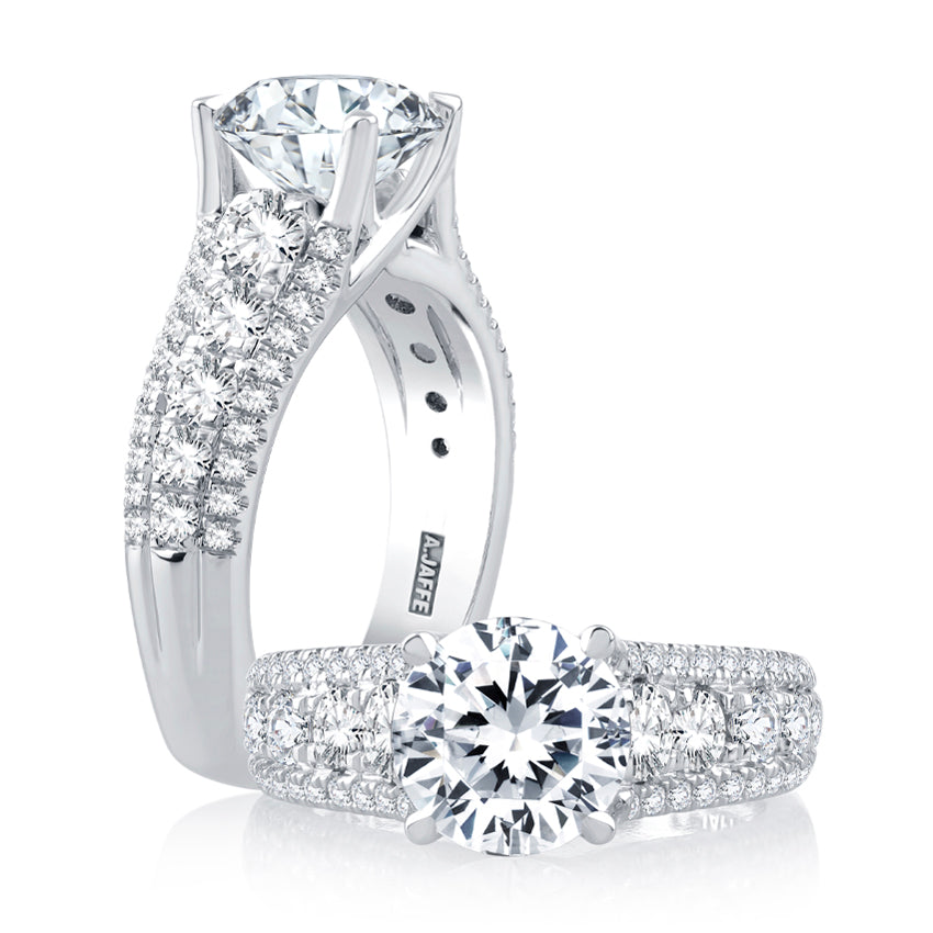 A.Jaffe Modern Three Row Designer Pave Diamond Engagement Ring MES898/300
