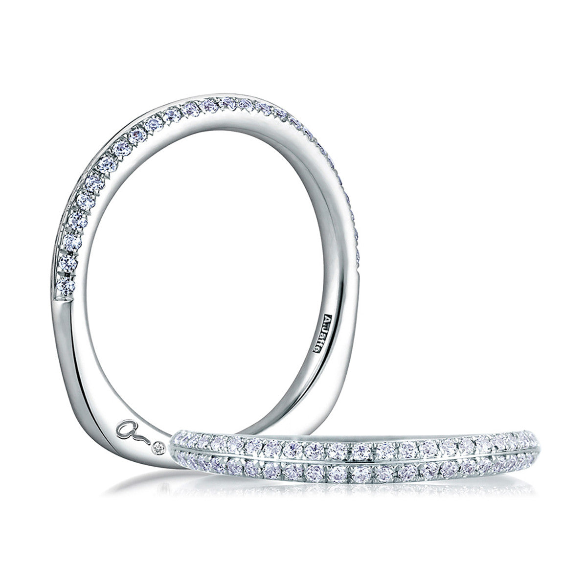 A. Jaffe Knife Edge Contour Pave Diamond Wedding Band MRS334/26