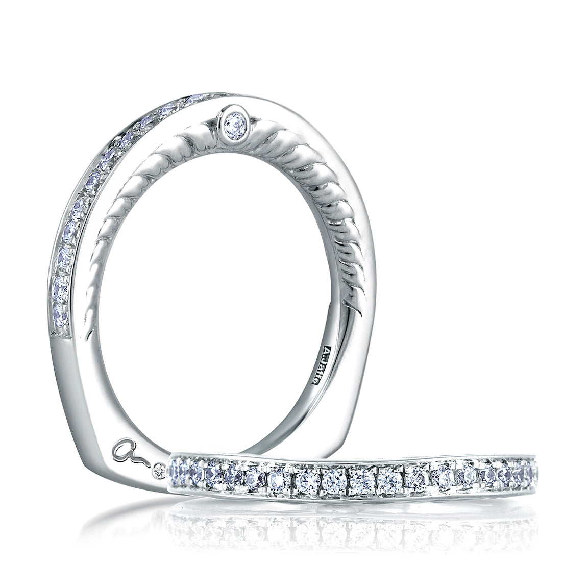A.Jaffe Signature Peacock Engraved Bezel Set Profile Diamond Wedding Band MRS452/29