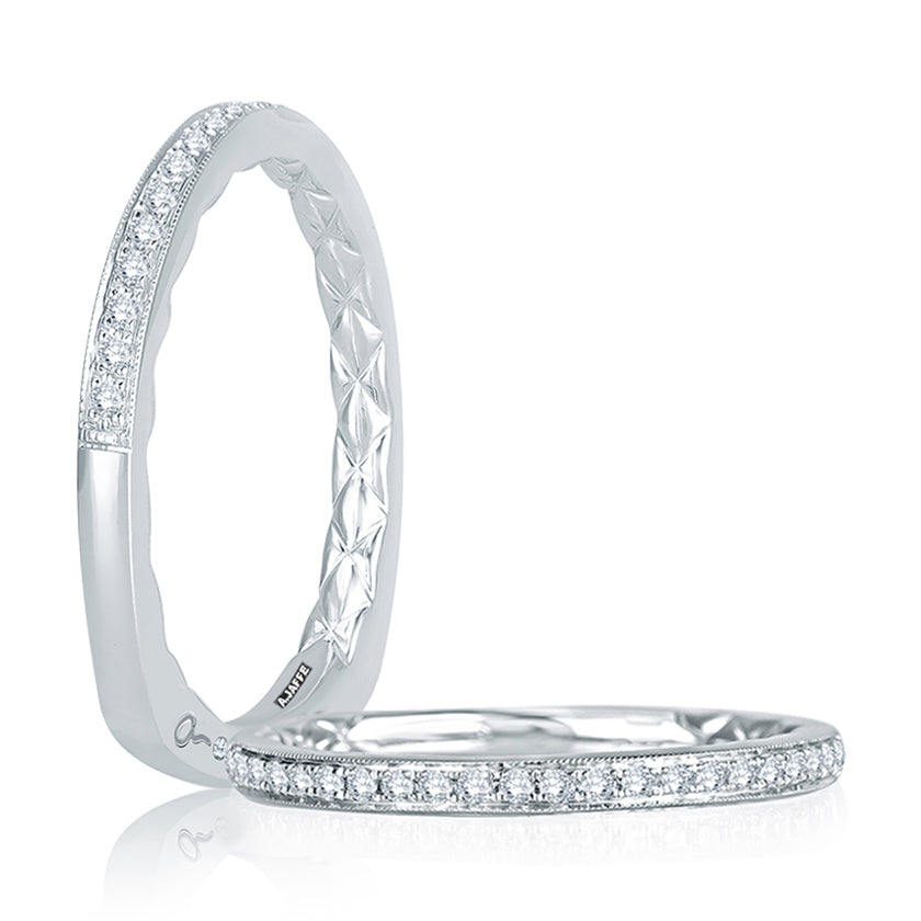 A.Jaffe Signature Delicate Milgrain Pavé Diamond Quilted Wedding Band MRS743Q/16