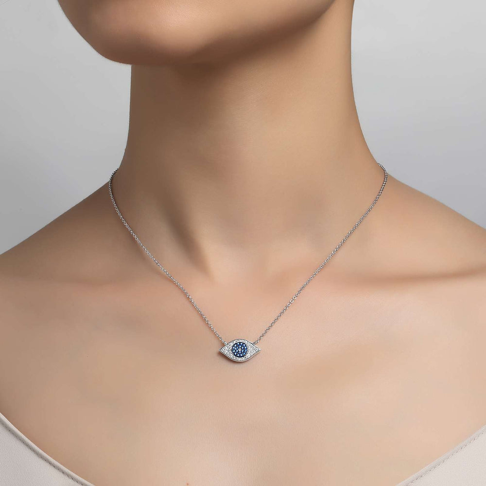 Lafonn Simulated Diamond & Blue Sapphire Evil Eye Necklace N0025CSP18