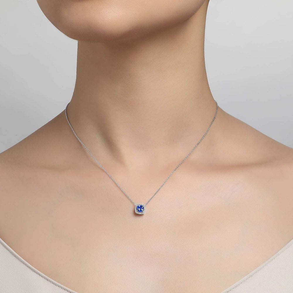 Lafonn Simulated Diamond and Tanzanite Cushion Cut Halo Necklace N0100CTP