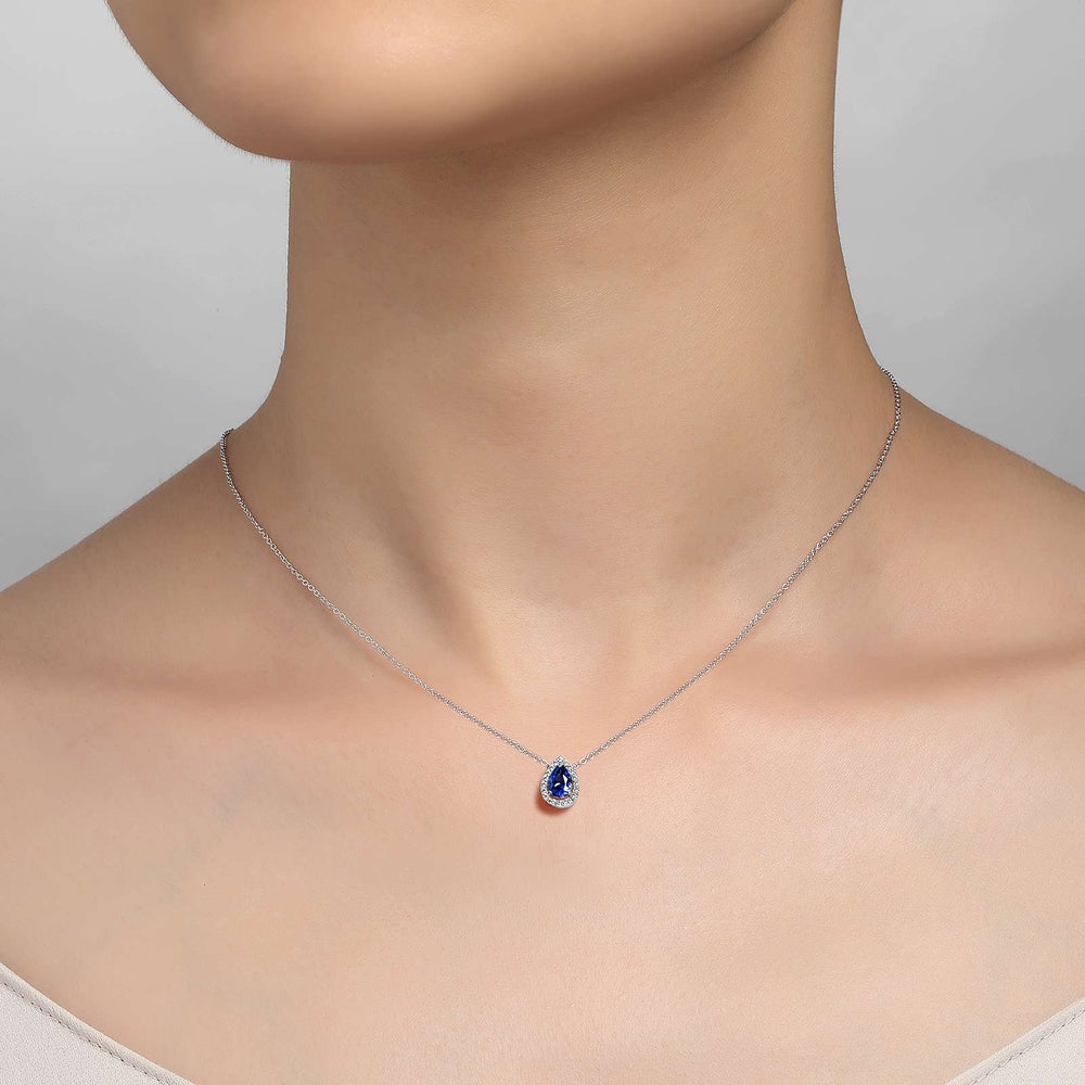 Lafonn Simulated Diamond and Tanzanite Pear Shaped Halo Necklace N0102CTP