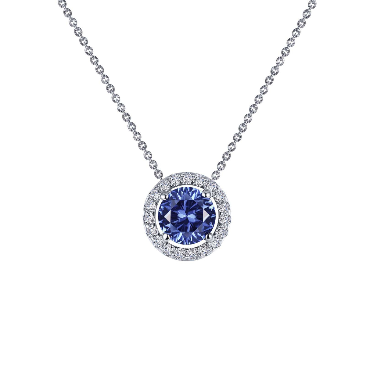 Lafonn Simulated Diamond and Tanzanite Round Halo Necklace N0104CTP