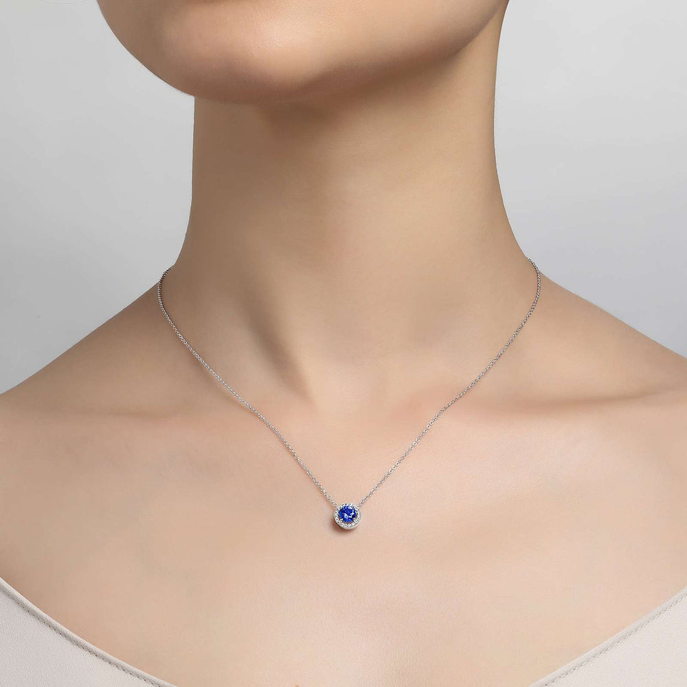 Lafonn Simulated Diamond and Tanzanite Round Halo Necklace N0104CTP