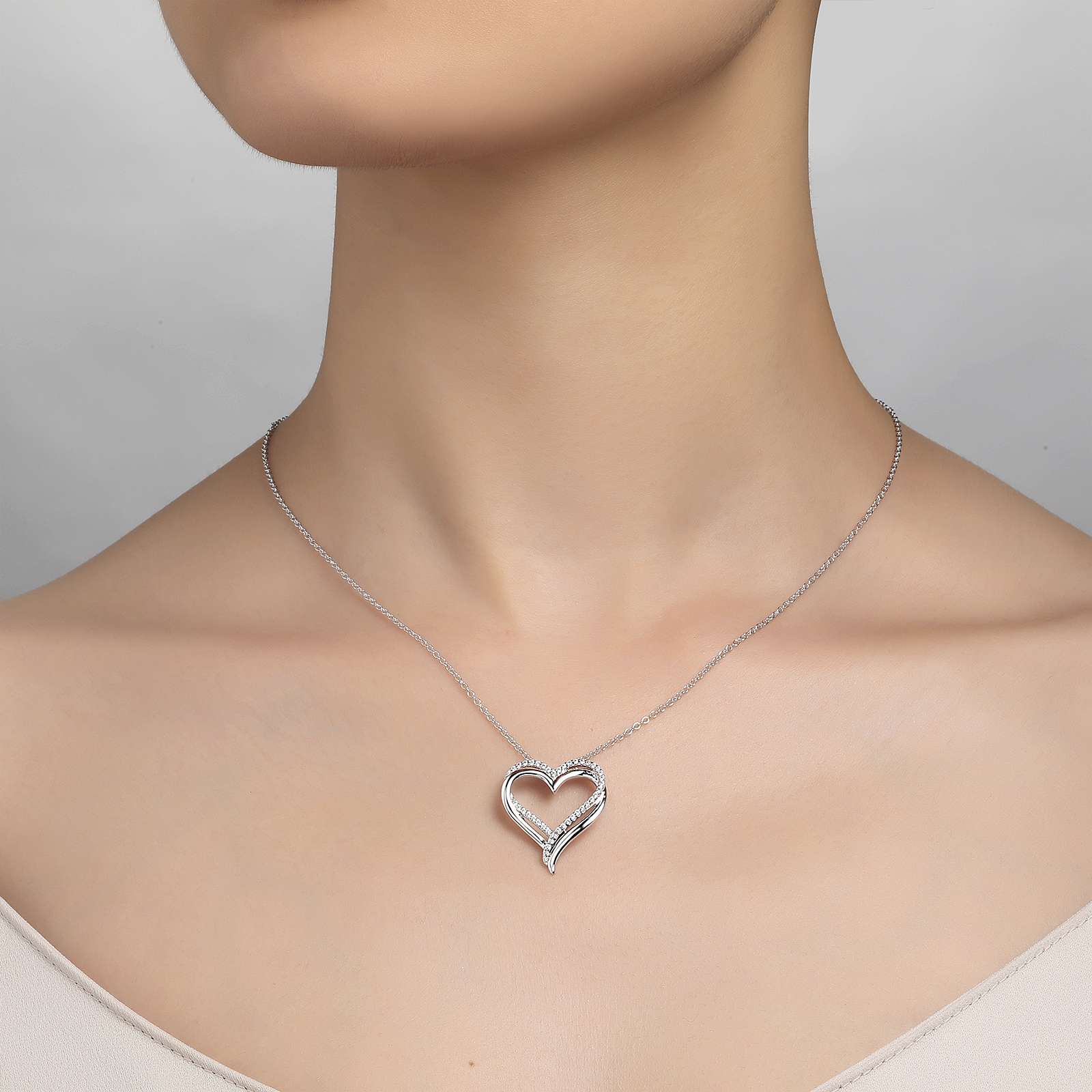 Lafonn Simulated Diamond Double Heart Necklace P0152CLP