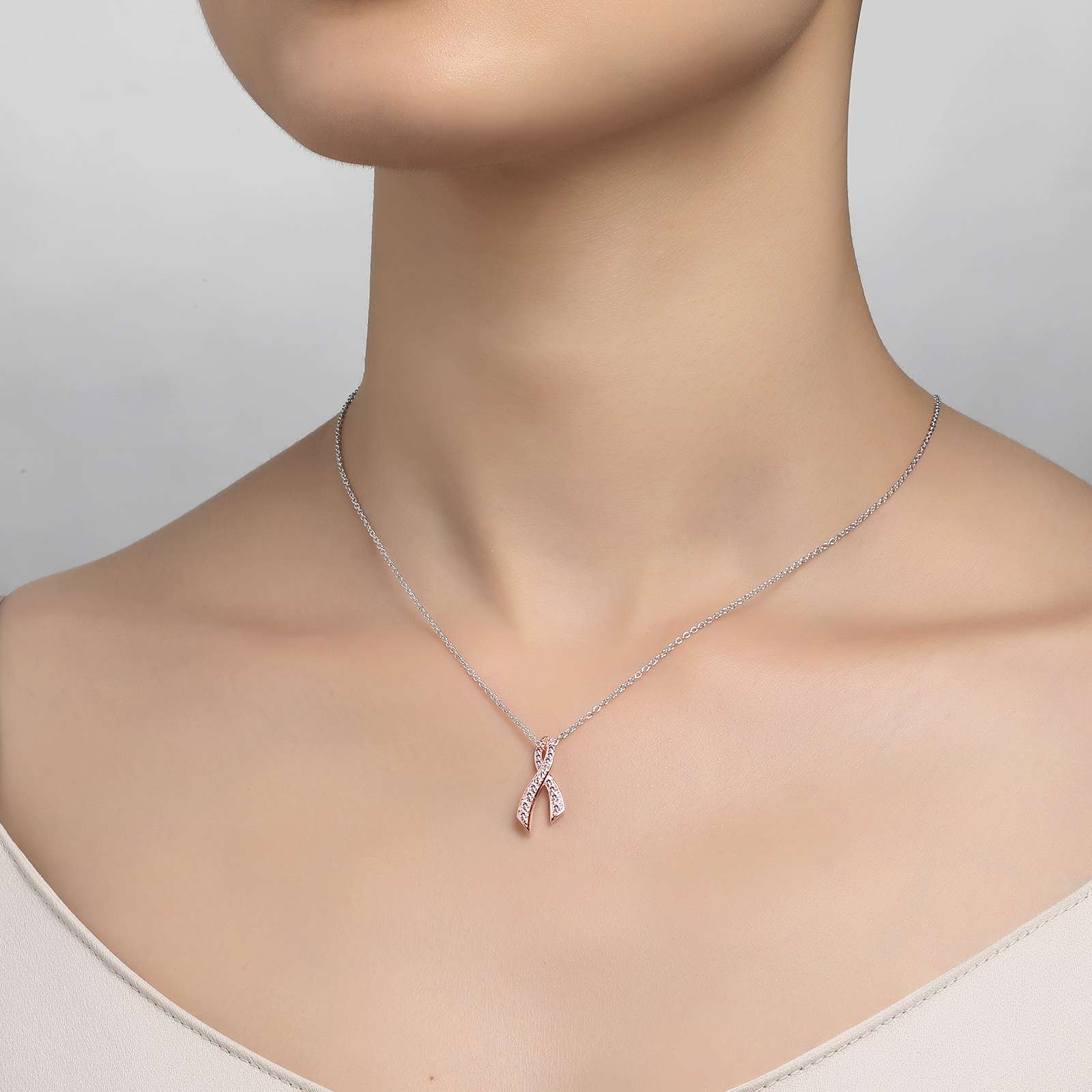 Lafonn Simulated Diamond Pink Ribbon Necklace P0172CPP18
