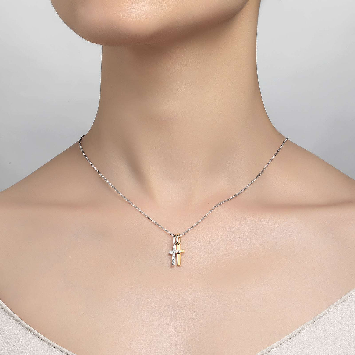 Lafonn Simulated Diamond Cross Shadow Pendant Necklace P0217CLT20
