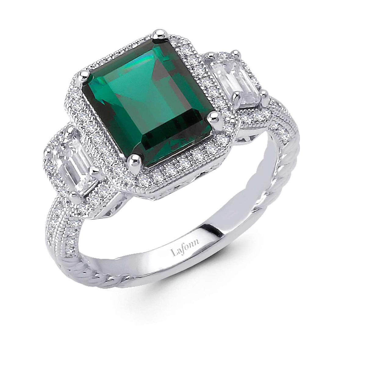 Lafonn Simulated Diamond &amp; Emerald Three-Stone Anniversary Ring R0070CEP