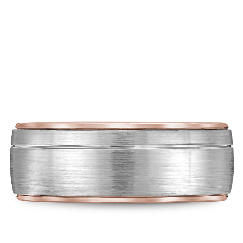 Bleu Royale 8.5MM Rose Gold Wedding Band with White Gold Brushed Center RYL-002WR85
