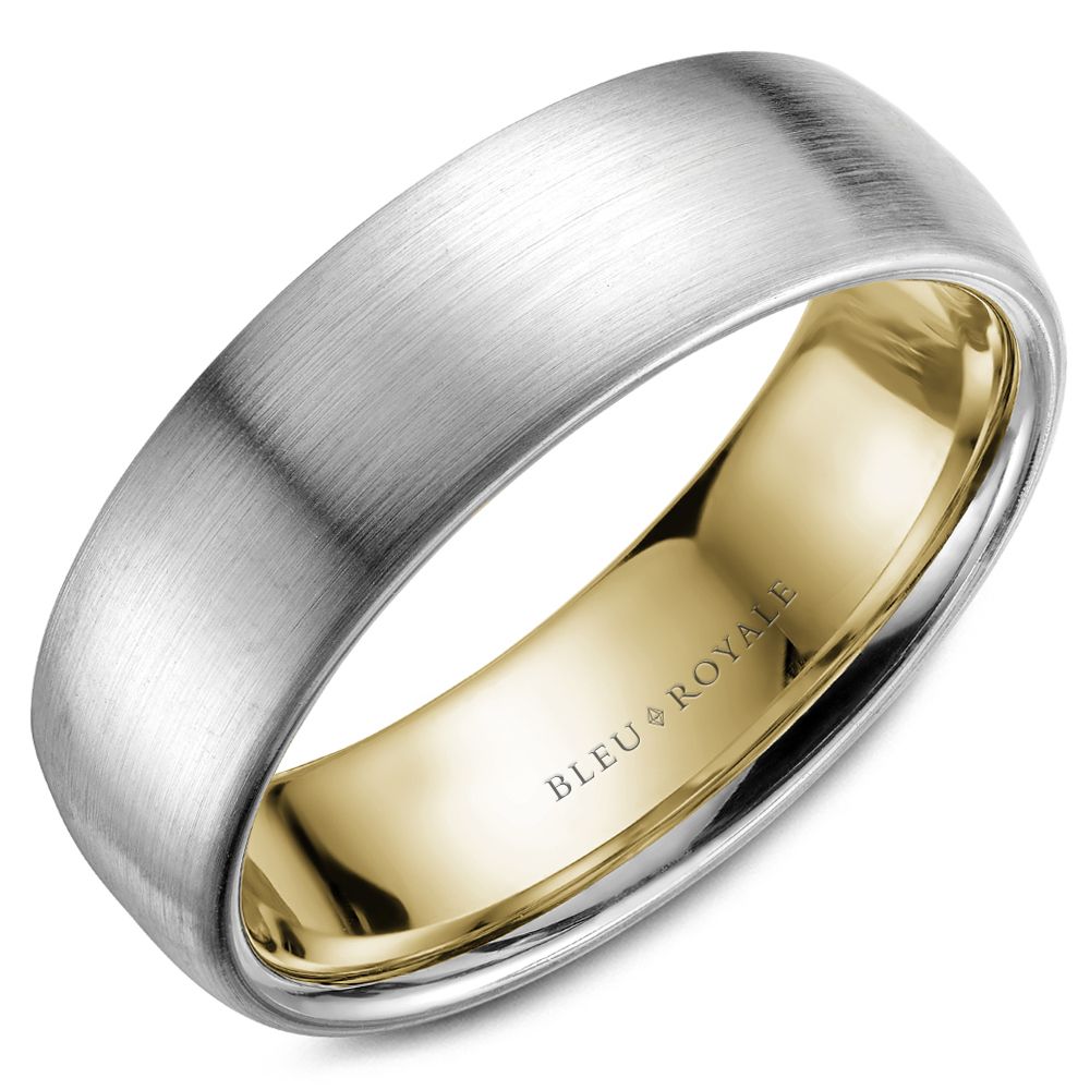 Bleu Royale 6.5MM White Gold Wedding Band with Brushed Finish and Yellow Gold Interior RYL-017WY65