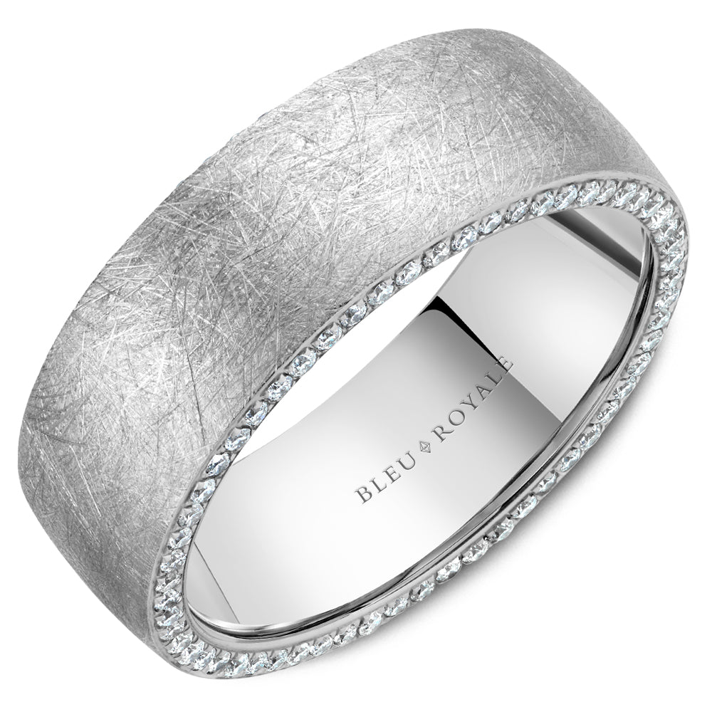 Bleu Royale 8MM Side Profile Eternity Diamond Wedding Band with Sandpaper Finish RYL-020WD8