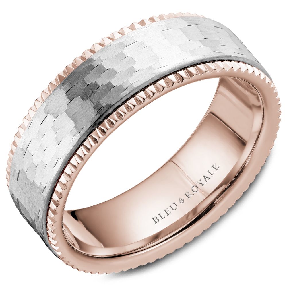 Bleu Royale 7.5MM Rose Gold Wedding Band with Textured White Gold Center RYL-032WR75