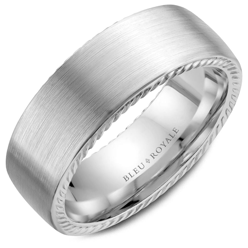 Bleu Royale 8MM Brushed Wedding Band with Milgrain Detail RYL-065W8