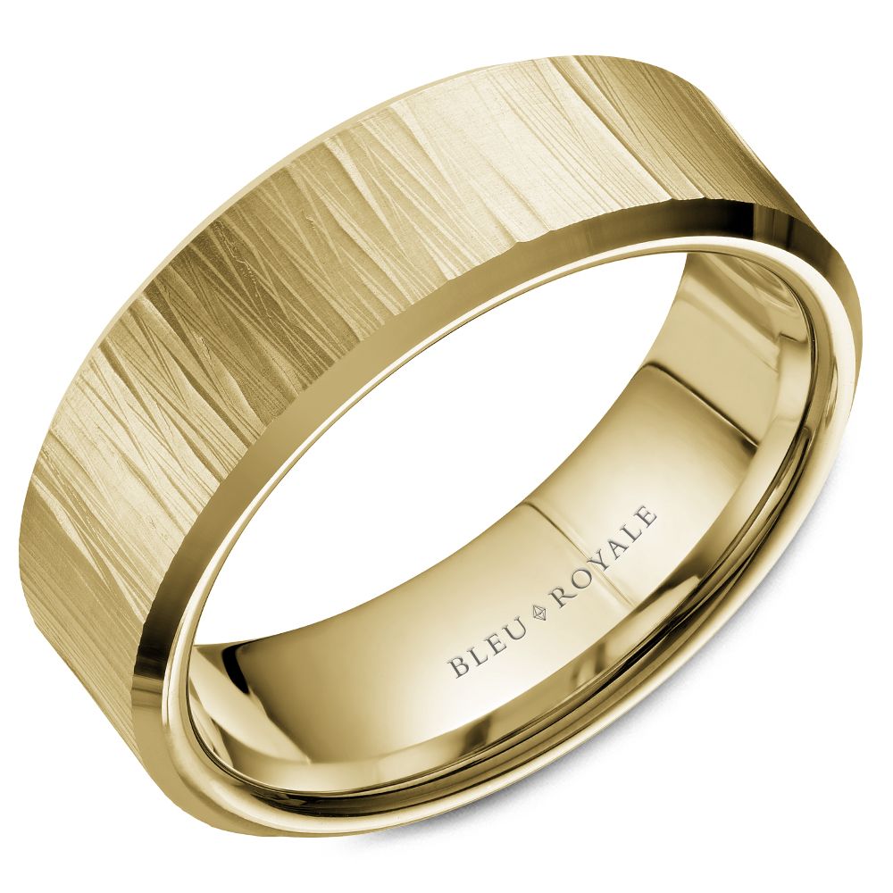 Bleu Royale 7.5MM Yellow Gold Wedding Band with Textured Finish RYL-088Y75