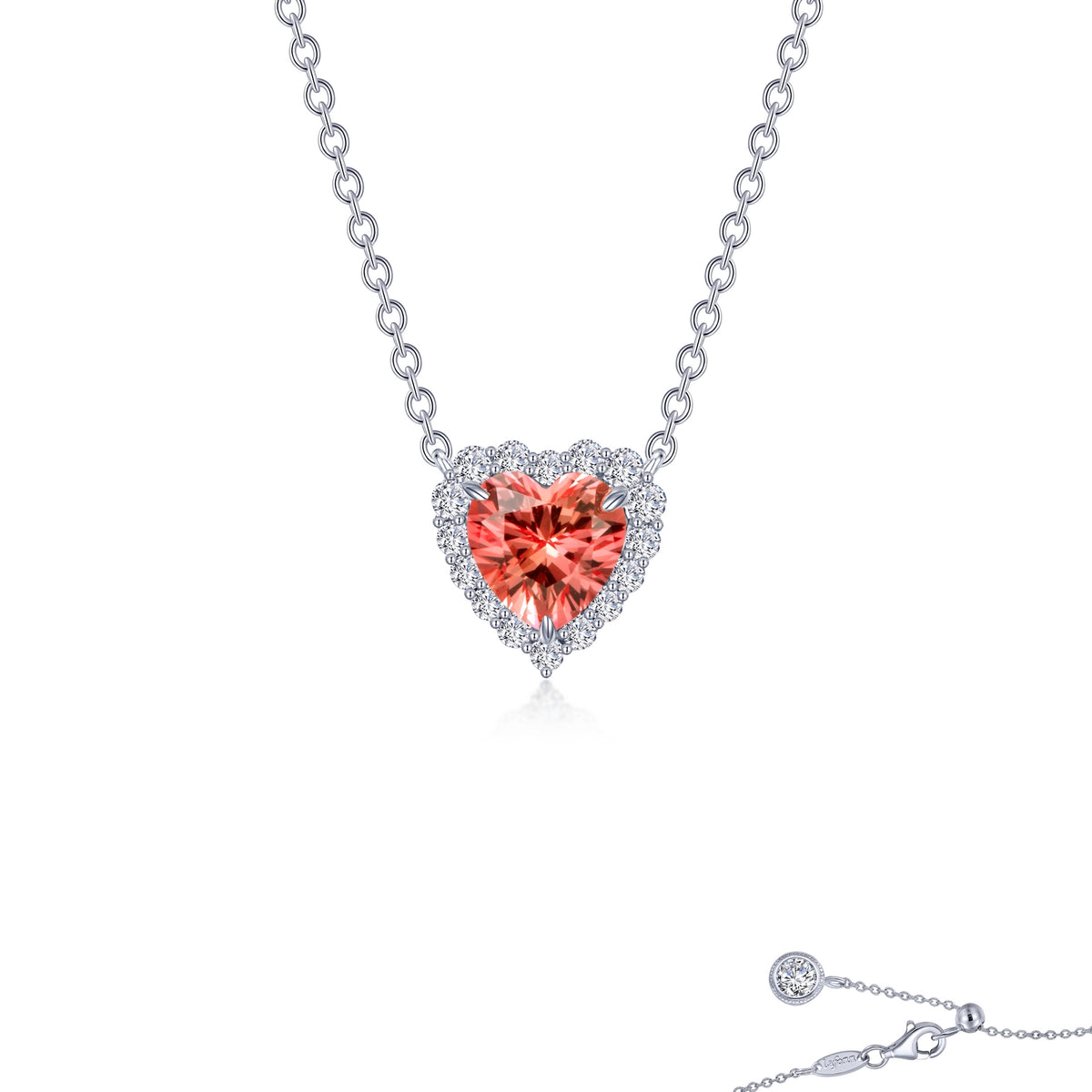 Lafonn Simulated Diamond &amp; Fancy Lab Grown Sapphire Halo Heart Necklace SYN001RP20