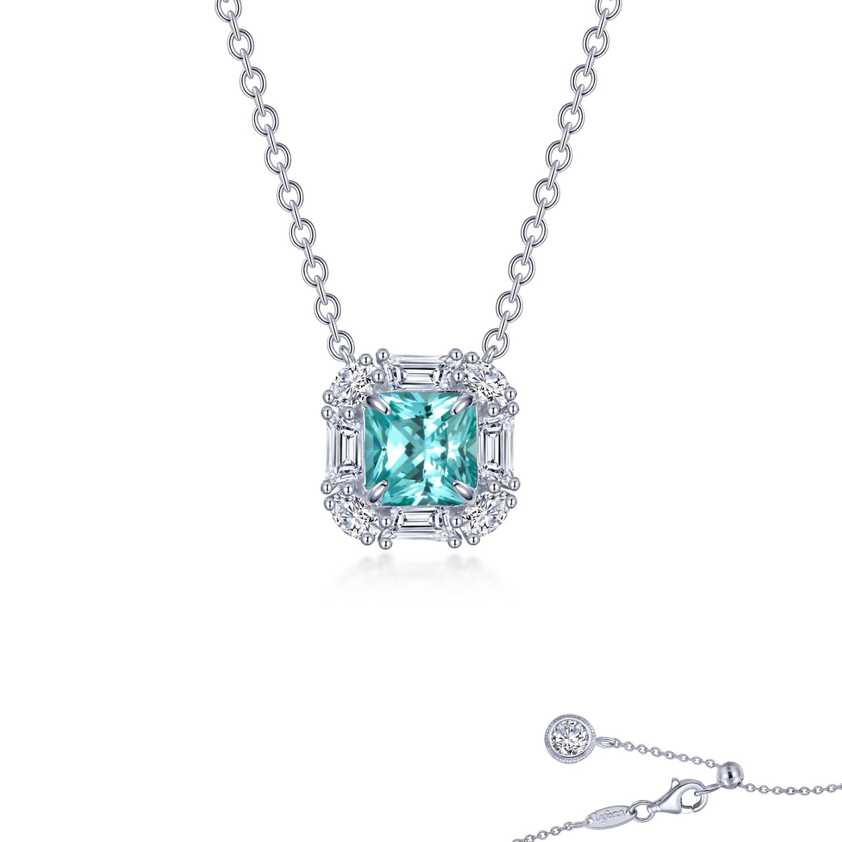 Lafonn Simulated Diamond &amp; Fancy Lab Grown Sapphire Halo Necklace SYN002GP20