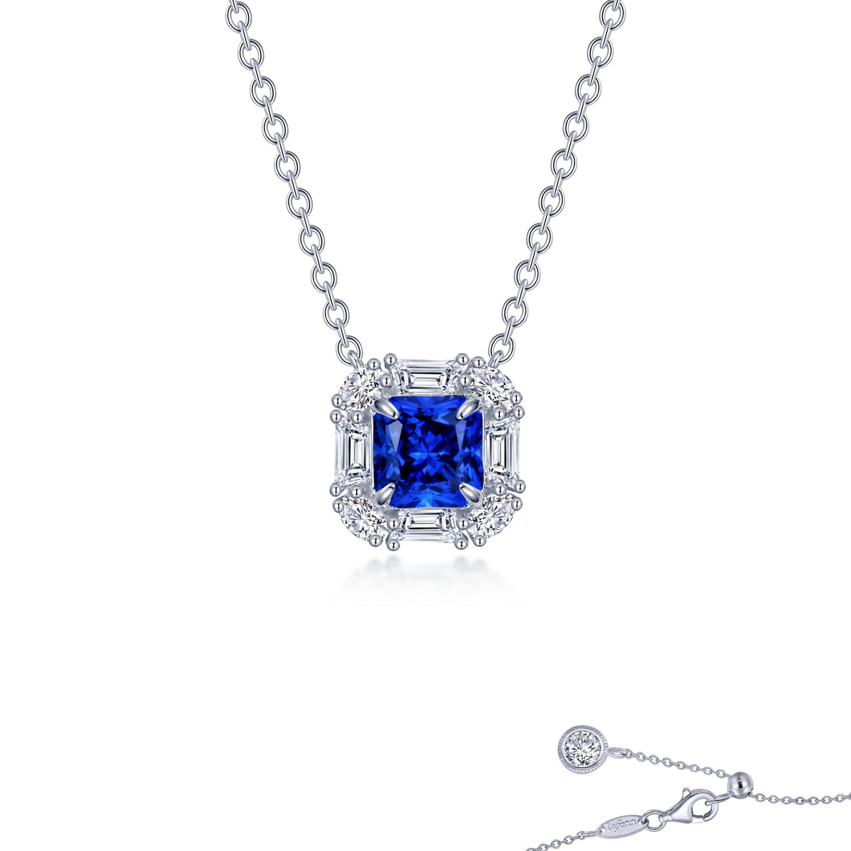 Lafonn Simulated Diamond &amp; Fancy Lab Grown Sapphire Halo Necklace SYN002SP20