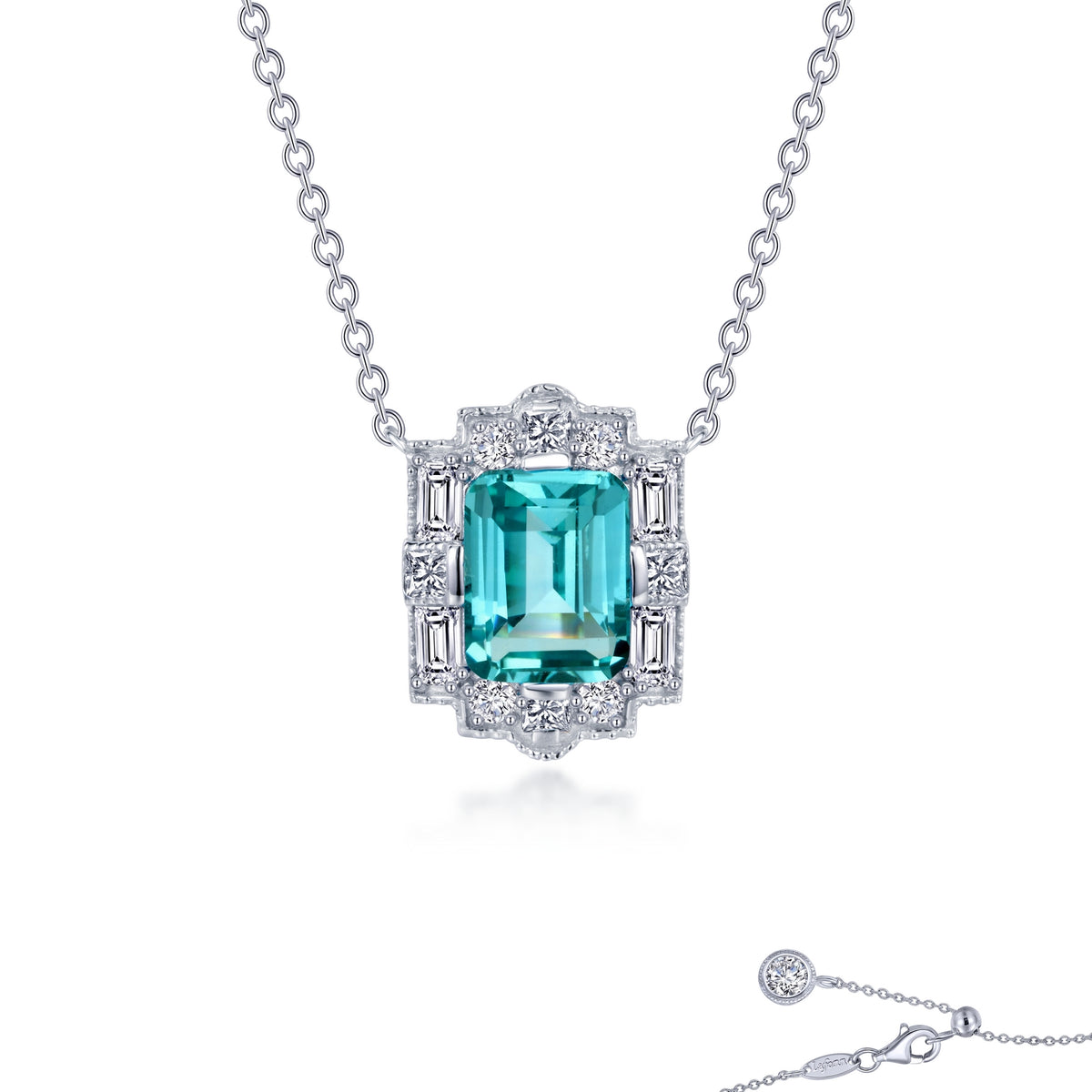Lafonn Simulated Diamond &amp; Fancy Lab Grown Sapphire Halo Necklace SYN010GP20