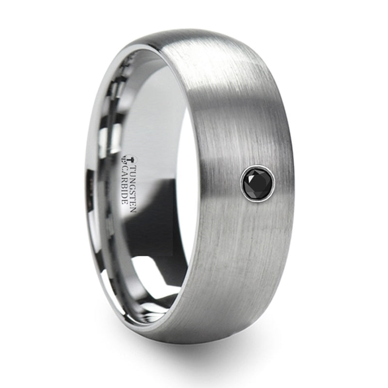 Thorsten Perseid Tungsten Carbide Brushed Finish Domed Ring w/ Black Diamond (8mm) T5417-BDTD