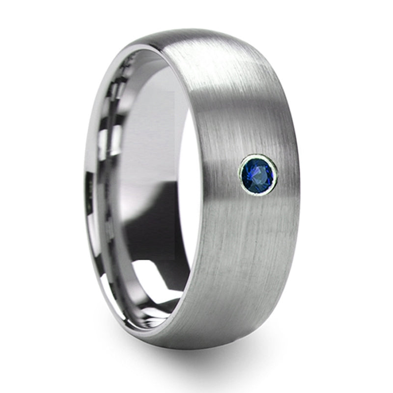 Thorsten Melanthios Domed Brushed Tungsten Wedding Ring w/ Blue Diamond Center (8mm) T5425-BDBD