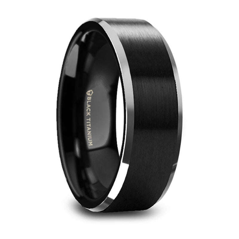 Thorsten Atnos Brushed Black Center Polished Beveled Edges Titanium Wedding Ring (8mm) T5999-BTBB