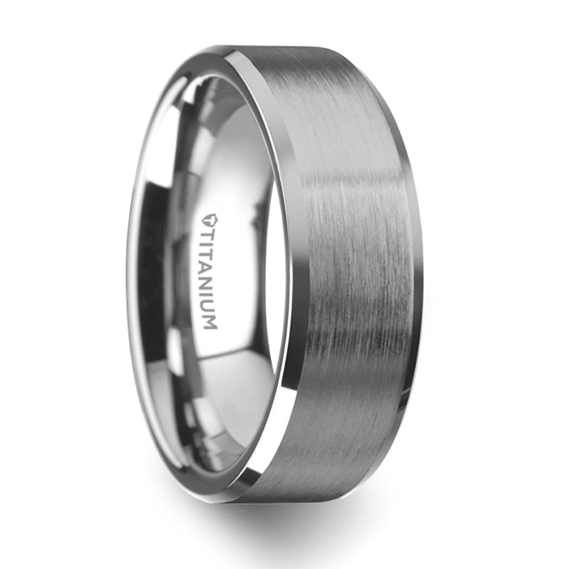 Thorsten Shire Titanium Brushed Center Flat Wedding Ring w/ Polished Beveled Edges (8mm) T6004-TPBB