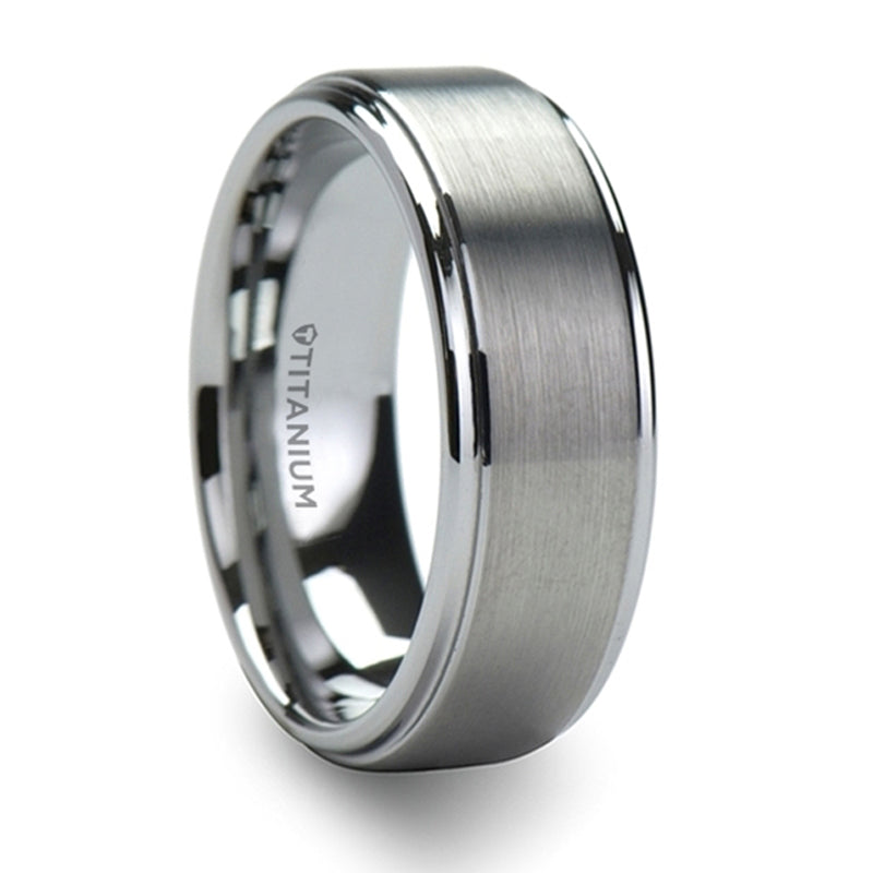 Thorsten Rhinox Brushed Raised Center Titanium Wedding Ring w/ Polished Step Edges (8mm) T6006-TBRC