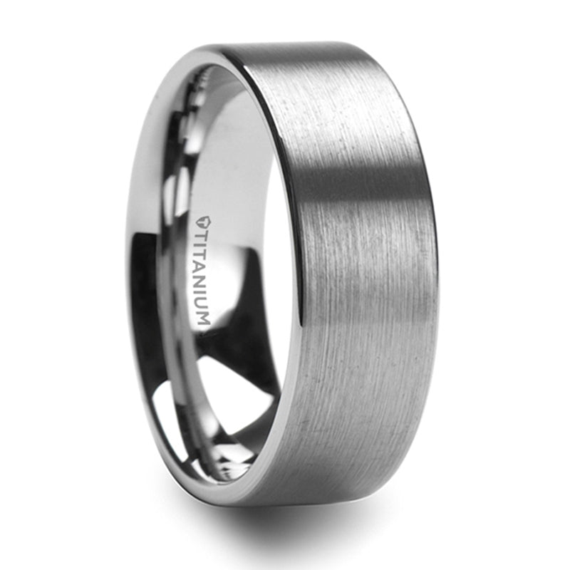 Thorsten Solar Flat Profile Brushed Finish Titanium Wedding Band (8mm) T6007-TBFF