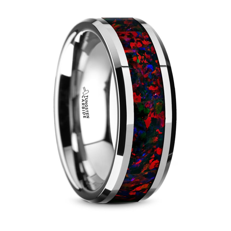 Thorsten Halley Tungsten Carbide Black Opal Inlay Wedding Band w/ Beveled Edges (8mm) TC5949-DBO