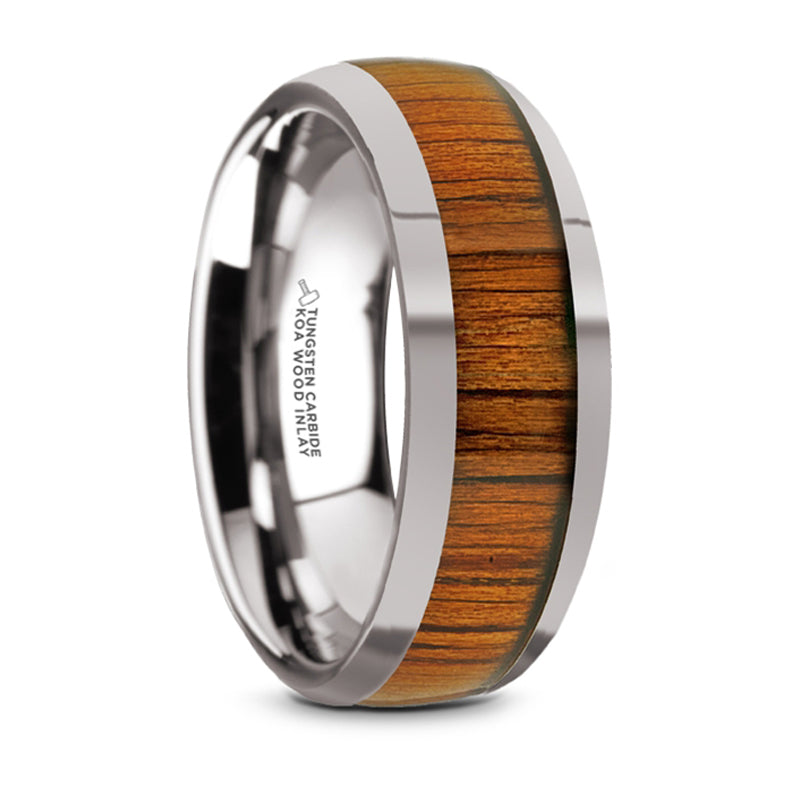 Thorsten Kameha Tungsten Domed Profile Polished Finish Men’s Wedding Ring w/ Koa Wood Inlay (8mm) TC5953-DKW