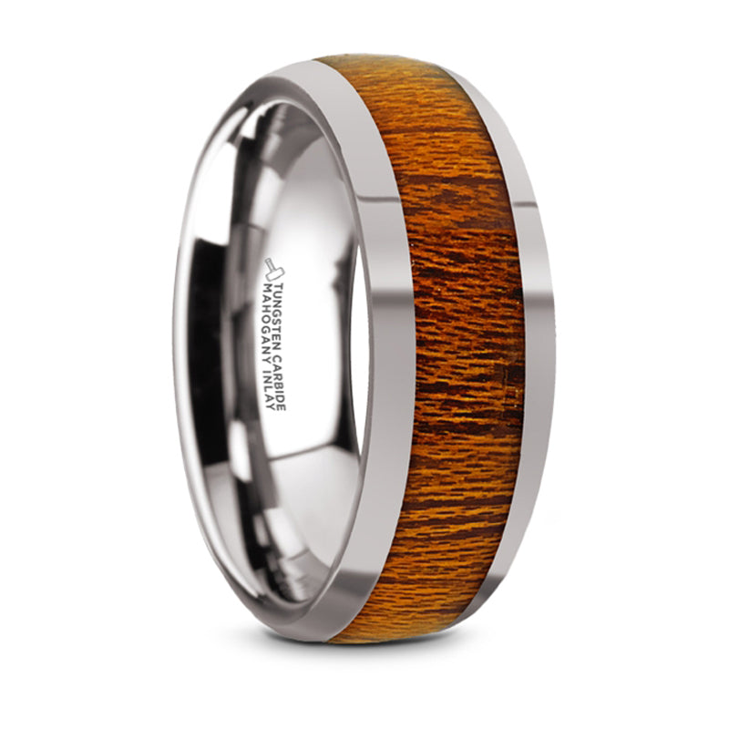 Thorsten Swietenia Tungsten Carbide Mahogany Wood Inlay Domed Wedding Ring w/ Polished Finish (8mm) TC5954-DMW