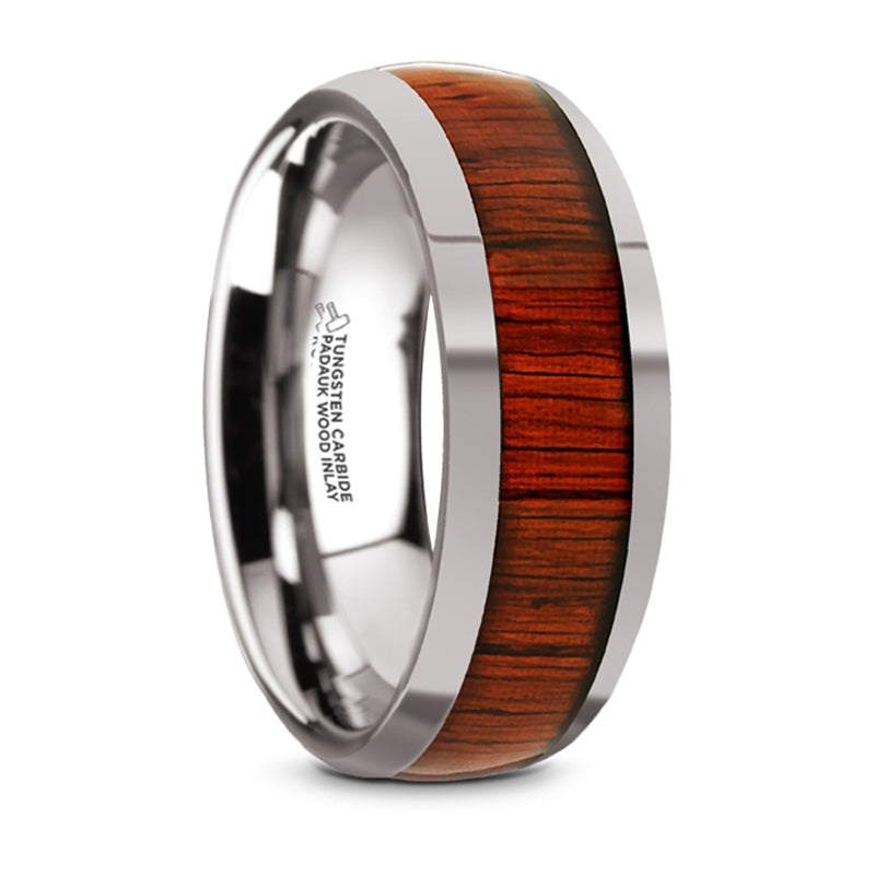 Thorsten Mukwa Tungsten Carbide Polished Finish Domed Wedding Band w/ Padauk Wood Inlay (8mm) TC5955-DPW