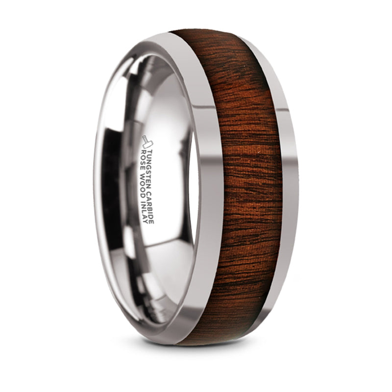 Thorsten Dalberg Tungsten Carbide Rose Wood Inlay Polished Finish Domed Wedding Ring (8mm) TC5956-DRW