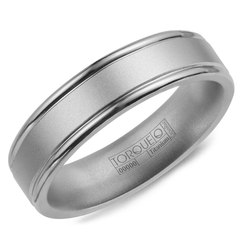 Torque Titanium Collection 6MM Wedding Band with Sandblast Center &amp; Polished Sides TI-0077-R10