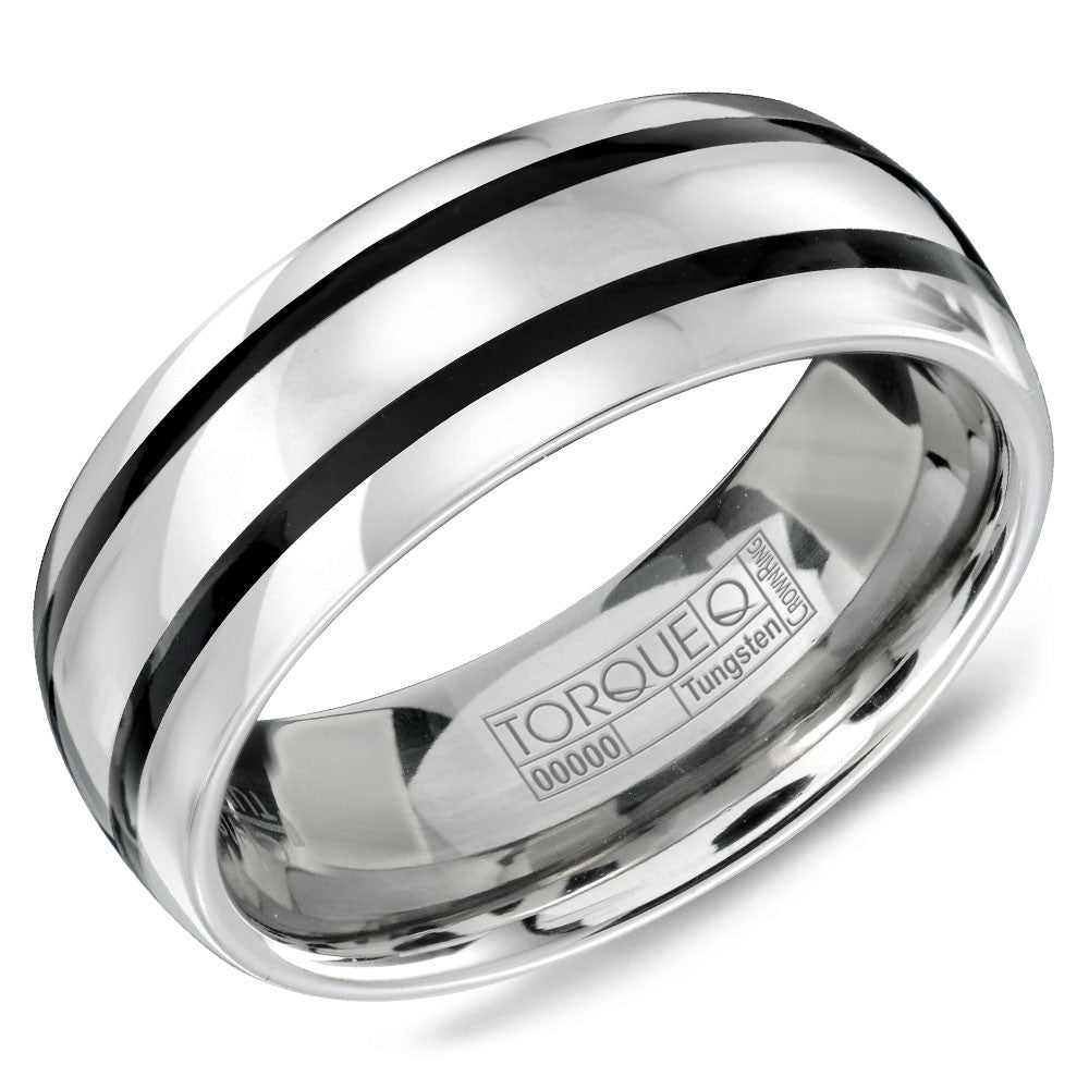Torque Tungsten Collection 8MM Wedding Band with Black Enamel Lines TU-0003