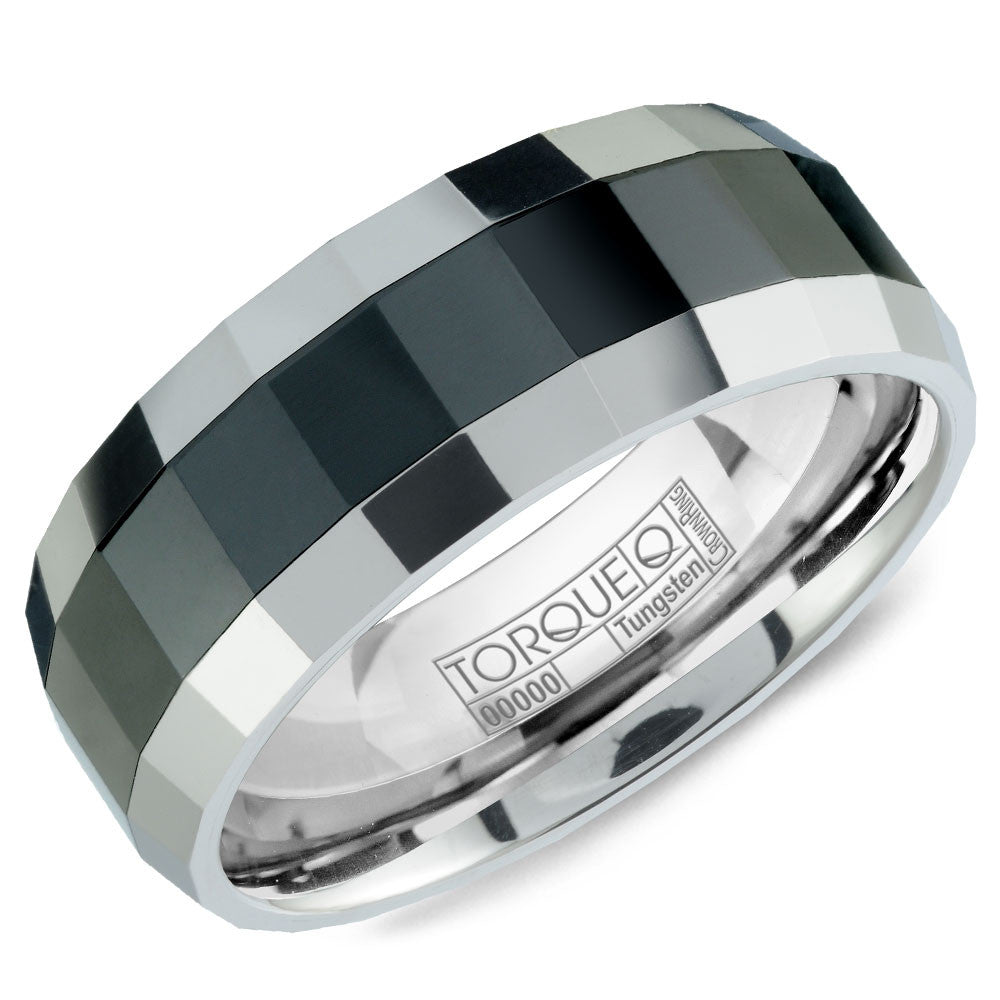 Torque Tungsten Collection 8MM Wedding Band with Black Ceramic Inlay TU-0032