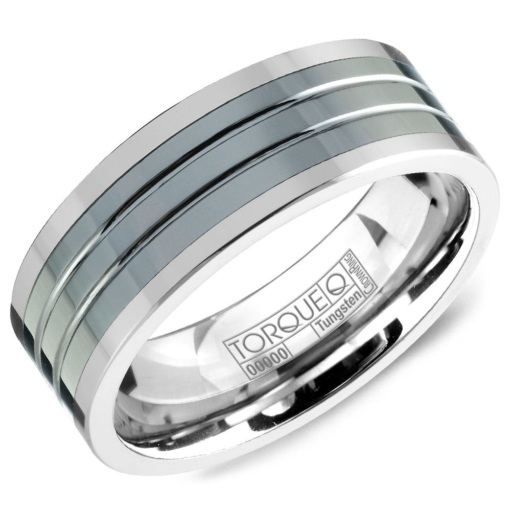 Torque Tungsten Collection 8MM Wedding Band with Black Ceramic Inlay TU-0034