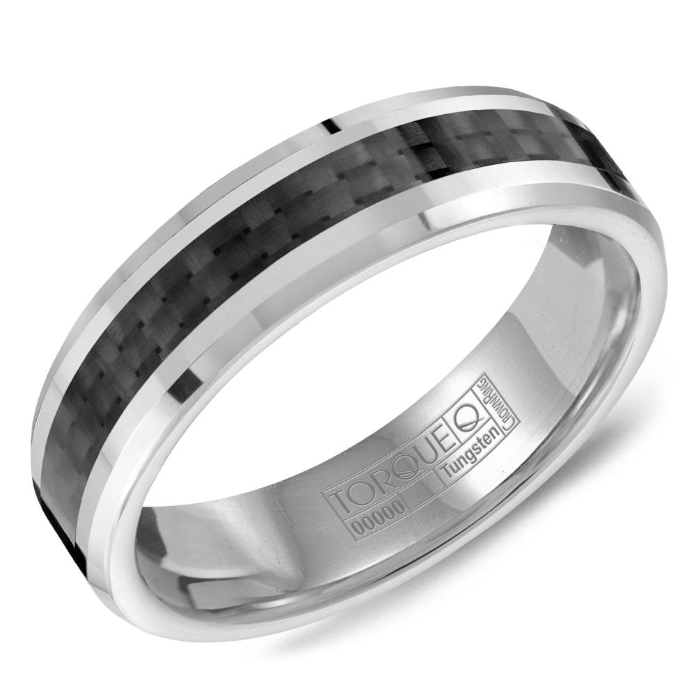 Torque Tungsten Collection 6MM Wedding Band with Black Carbon Fiber TU-0038