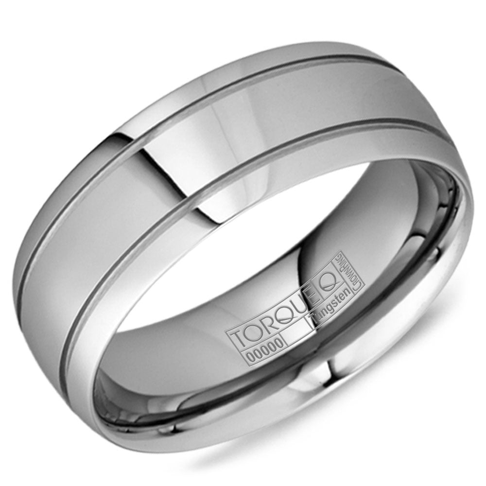 Torque Tungsten Collection 8MM Wedding Band with Line Detailing TU-0194