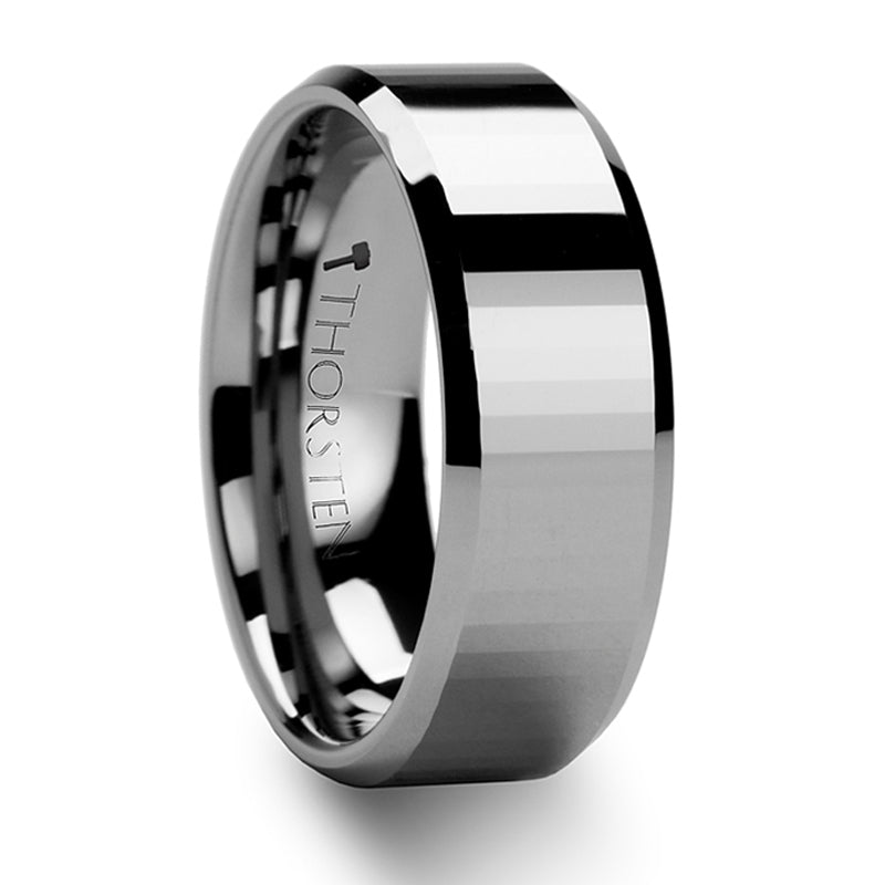Thorsten Turin Tungsten Carbide Ring w/ Beveled Edges &amp; Rectangular Facets (4-8mm) W273-RFB