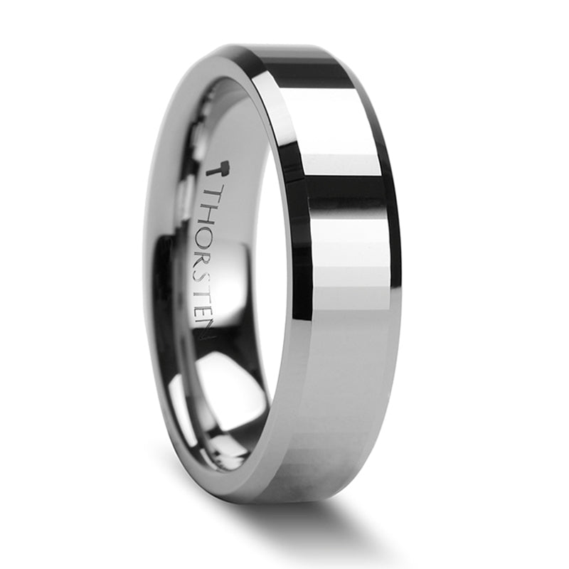 Thorsten Turin Tungsten Carbide Ring w/ Beveled Edges &amp; Rectangular Facets (4-8mm) W273-RFB